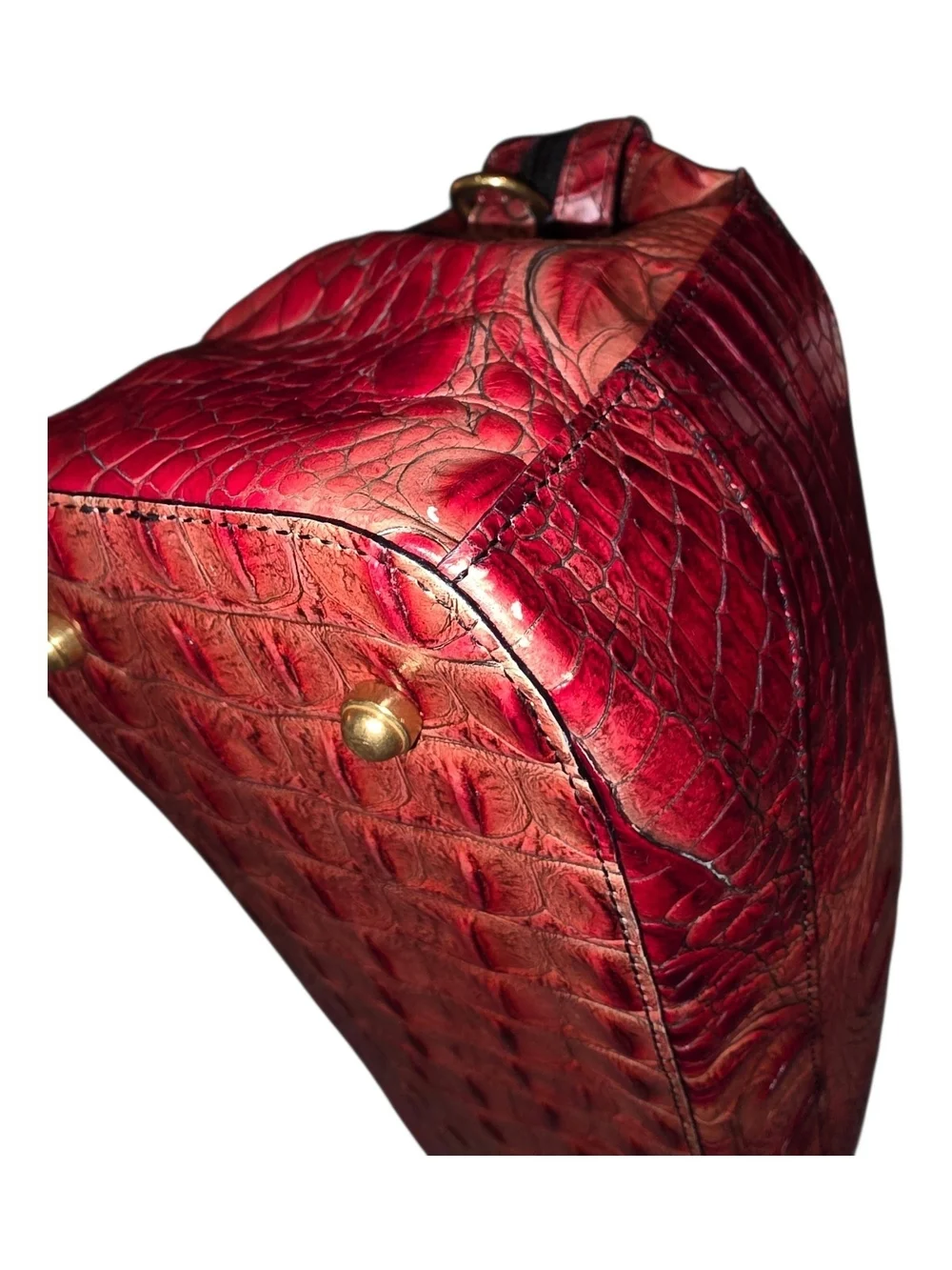 Brahmin Red Crocodile-Embossed Leather Satchel/Crossbody Bag - GUC